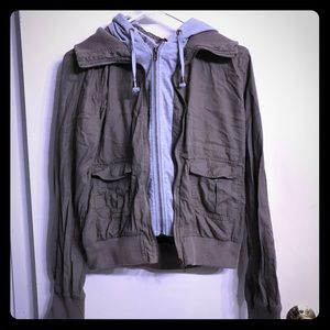 olive layered hooded jacket